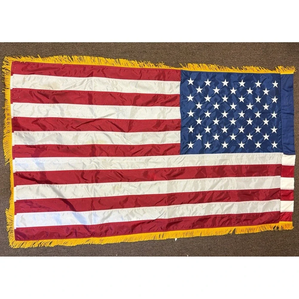 Vintage Annin Colonial Nyl-glo American Flag Gold Fringe Trim Military 3x5